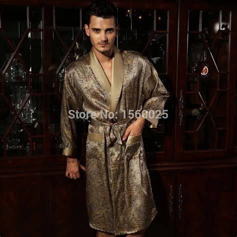 Men Brand Silk Sleepwear Autumn 100 Mulberry Silk Print Robes Long