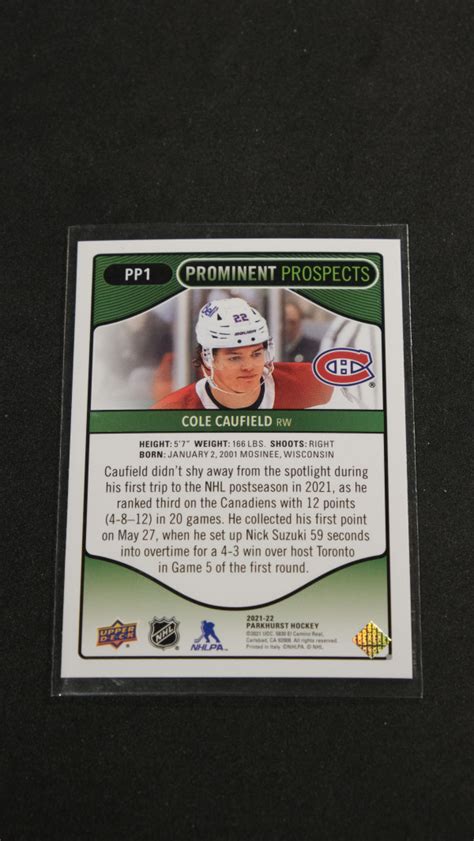 2021 22 Upper Deck Parkhurst Prominent Prospects Cole Caufield PP1 MCP