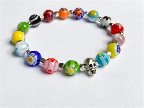 Skull Millefiori Bracelet Stretchy Bracelet Colourful Etsy