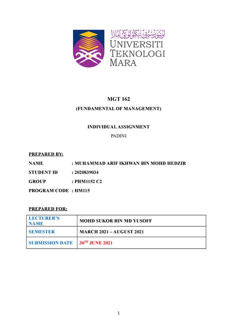 Mgt Individual Assignment Fundamental Of Management