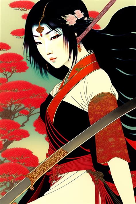 Lexica A Beautiful Asian Girl With Sword Japanese Art By Takato