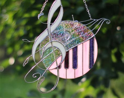 Treble Clef With Musical Notes Suncatcher Stained Glass Art Window Hangings Etsy