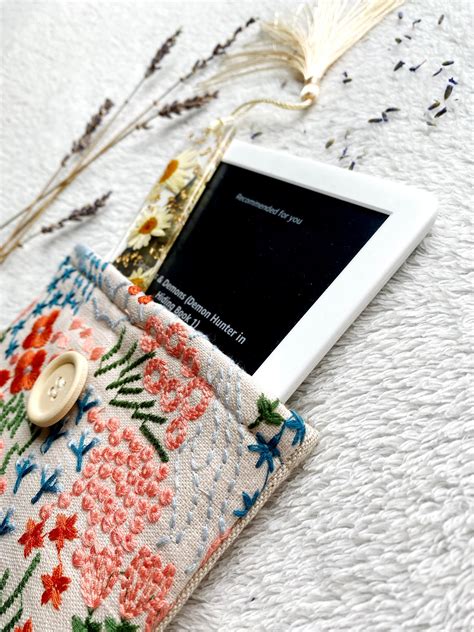 Embroidered Floral Kindle Sleeve Padded Kindle Cover Etsy Uk