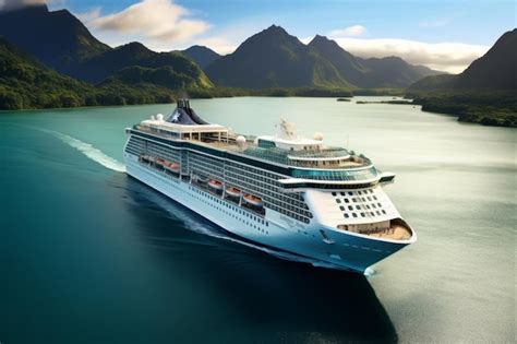 Aerial View Of Cruise Ship Sailing Through Tropical South Seascape With
