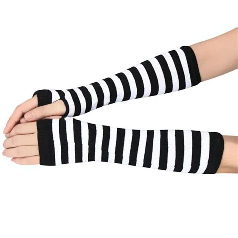 Winter Gloves Women Stripted Wrist Arm Hand Warmer Knitted Long