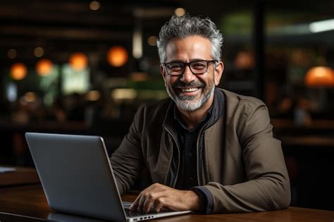 Premium AI Image Portrait Of Smiling Mature Man Wearing Glasses