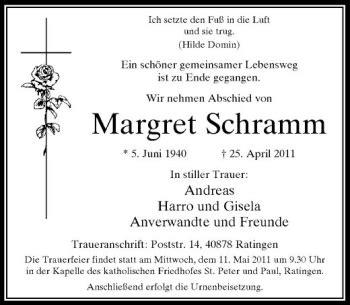 Alle Traueranzeigen für Margret Schramm trauer rp online de