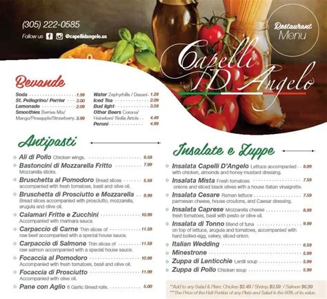 Capelli D'Angelo Menu, Menu for Capelli D'Angelo, Kendall/Pinecrest ...