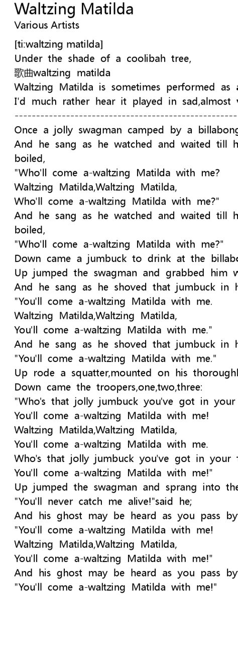 Waltzing Matilda Lyrics Follow Lyrics