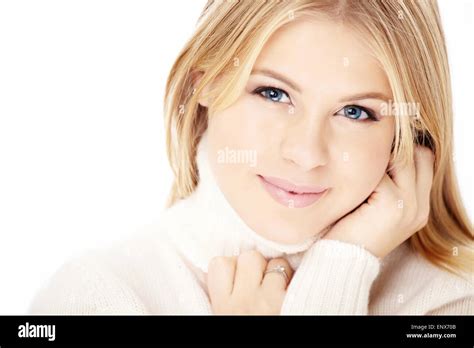 Portrait Of The Beautiful Blonde Isolated On A White Background Stock Photo Alamy