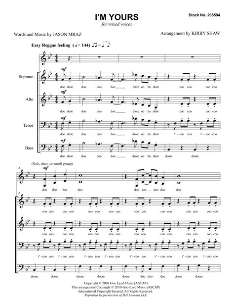 Im Yours Arr Kirby Shaw Sheet Music Jason Mraz Satb Choir