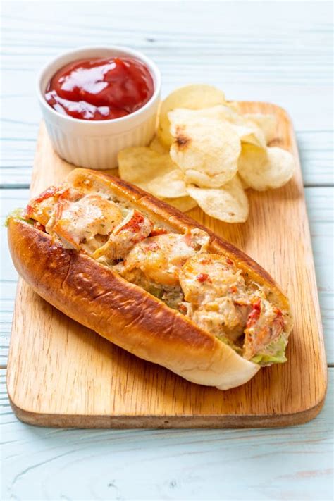 Homemade Lobster Roll With Potato Chips Stock Image Image Of Board Homemade 150880433