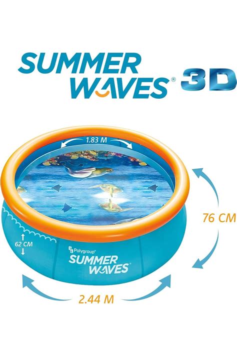 Summer Waves Şişme Aile Havuzu 3D Yuvarlak Havuz 2 Yüzme Gözlüğü