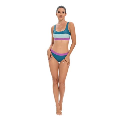Color Block Bikini Set High Quality Beachwear Latest Swimsuit Two Piece