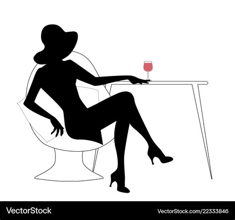 Silhouette Woman With Hat Drinking White Wine Vector Image