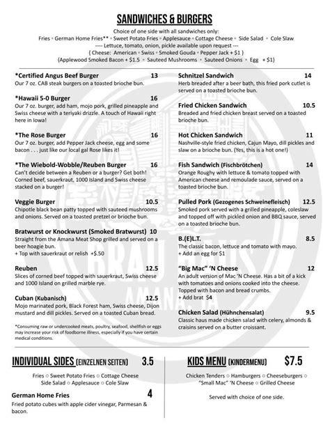 Menu At Millstream Brau Haus Restaurant Amana