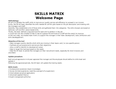 Skill Matrix Skills Matrix Welcome Page Methodology Pn Aims To Develop The Staff S Skills To