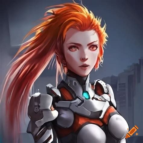 Sci Fi Anime Girl In Futuristic Armor With Orange And Red Hair On Craiyon