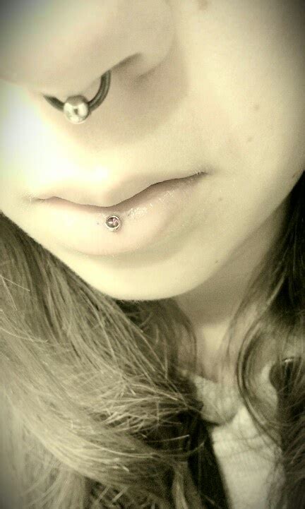 Septum And Inverted Vertical Labret Piercing Labret Piercing