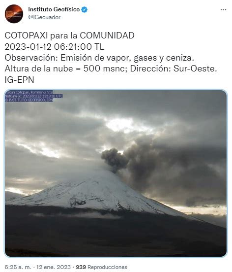 Volc N Cotopaxi Emana Vapor Gases Y Ceniza Este De Enero El Comercio