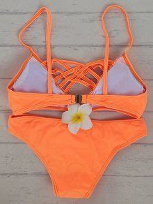 2018 Solid Color Cami Hollow Out Bikini Set In SWEET ORANGE S ZAFUL