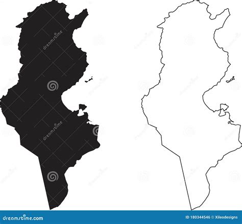 Tunisia Map Black Silhouette Country Map Isolated On White Background