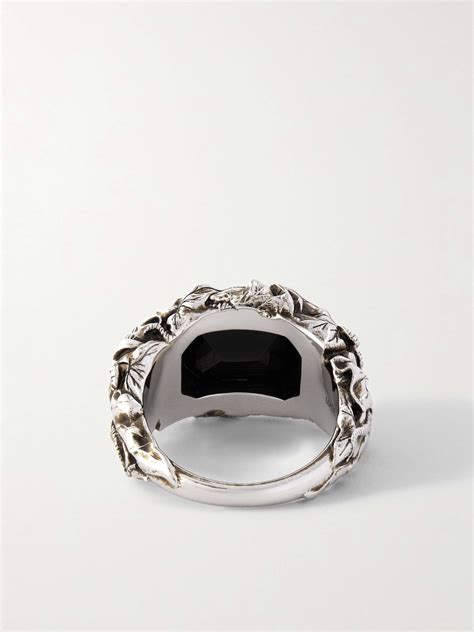 ALEXANDER MCQUEEN Ivy Skull Burnished Silver Tone Crystal Ring For Men