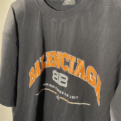 Balenciaga Mens Black And Orange T Shirt Depop