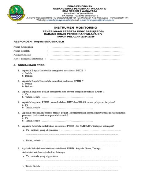 Instrumen Monev Ppdb 2024 Ok Pdf