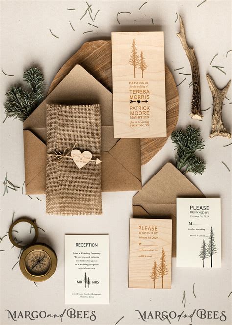 Forest Wood Wedding Invitation Suite With Evelopes Modern Rustic