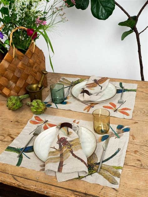 Lakeside Dragonflies Linen Napkins Set Of 6 100 Linen LINOROOM