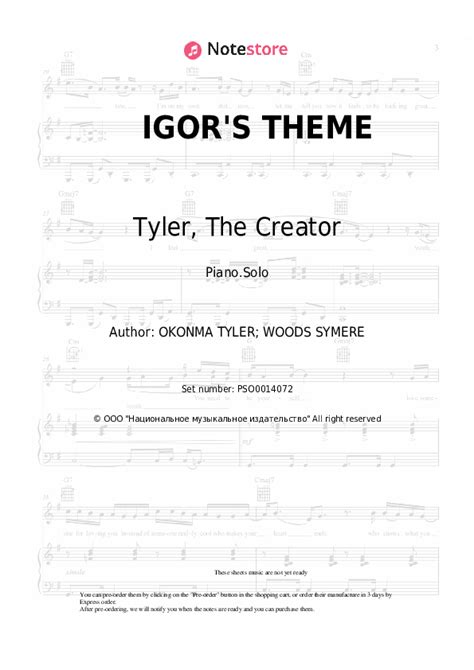 Igors Theme Piano Sheet Music Tyler The Creator In Note