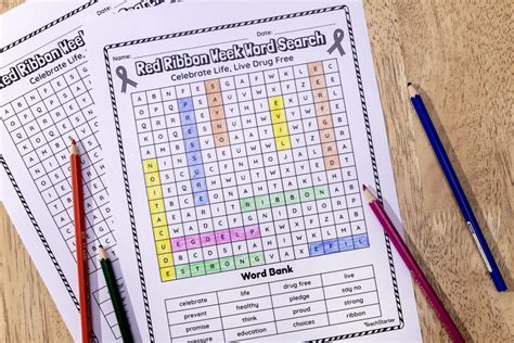 Red Ribbon Week Word Search Upper Elementary Teach Starter