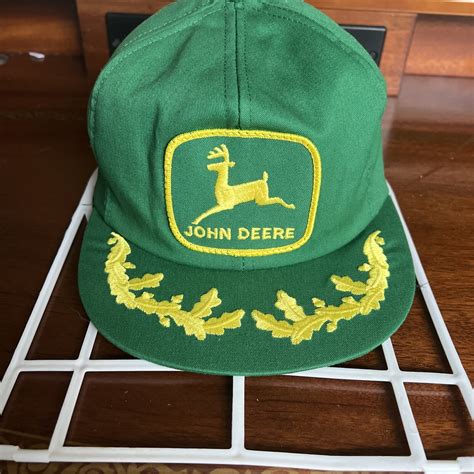 Vintage John Deere Patch Gold Leaf Snapback Hat Cap M Gem