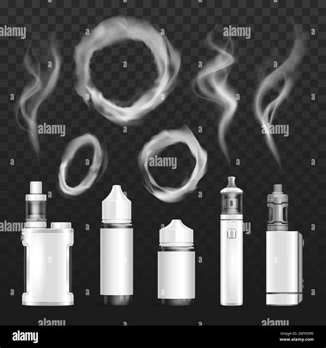 Realistic Vape Smoke Rings Set Of Isolated Icons With White Smoke Puffs