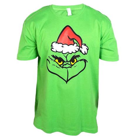 Mens Green T Shirt Grinning Grinch Crown Office Supplies