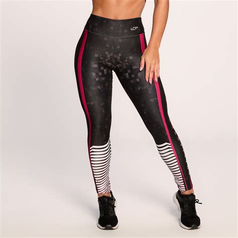Calça Legging Suplex Estampado Preta Branco e Rosa Challenge - Lot Fitness
