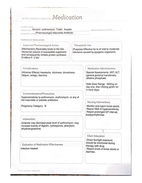 Azithromycin Med Cards Nur2731c20883 Studocu