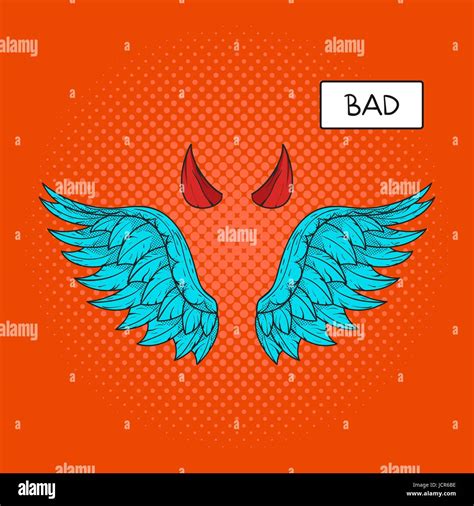 Vector Hand Drawn Pop Art Illustration Of Devil Wings And Devil Horns At The Top Retro Style