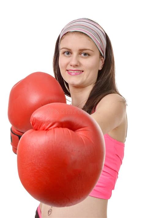 Fitness Woman with the Red Boxing Gloves Stock Photo - Image of ...