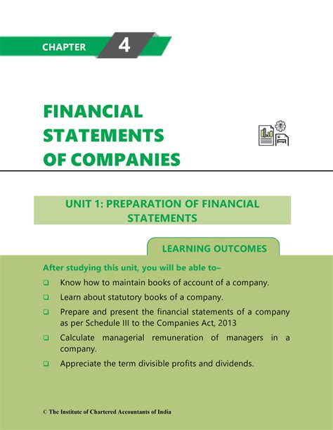 Chapter 4 Financial Statements Of Companies Unit 1 LEARNING OUTCOMES