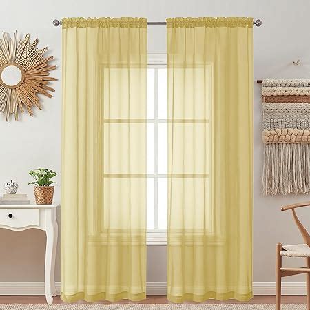 Amazon OVZME 2 Pack Basic Mustard Yellow Sheer Curtain 84 Inches