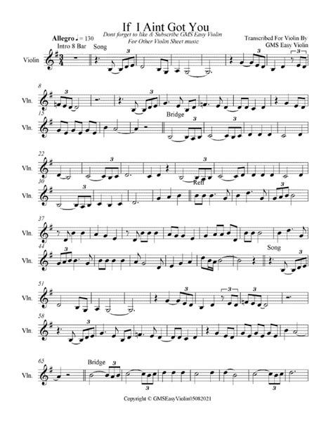 If I Ain T Got You Gms Easy Violin Cover Pdf