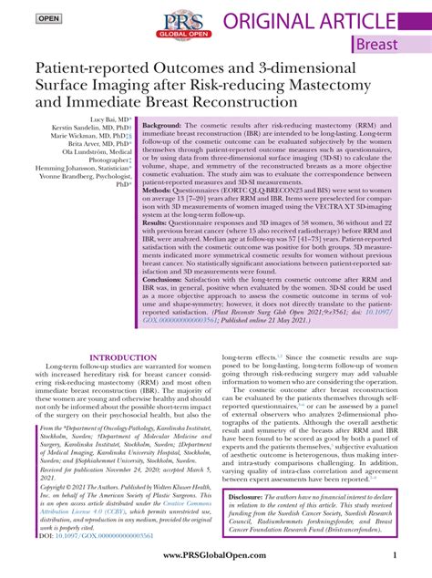 Pdf Patient Reported Outcomes And 3 Dimensional Surface Imaging After