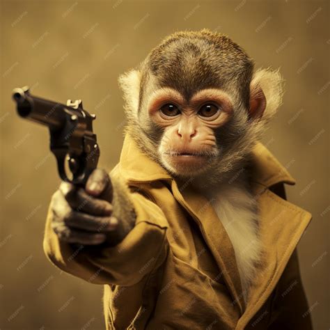 Premium Photo Squirrel Monkey Aiming A Pistol Dressed Holding A Gun