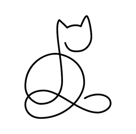 S E Einzeilige Vektorkatze Mit Herzlogo Minimalistische Katze Im