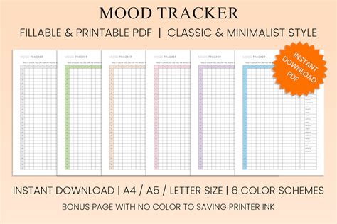 Mood Tracker Printable Pdf Template Yearly Monthly Daily Mood Log Etsy