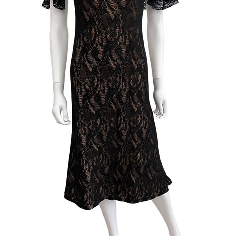 Black Lace Illusion Midi Stretch Dress Gem