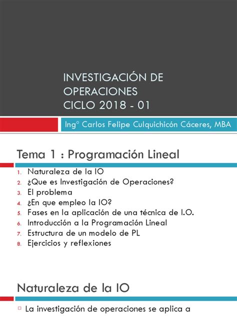 Sesion 01 Investigacion De Operaciones Pdf La Investigación De Operaciones Programación