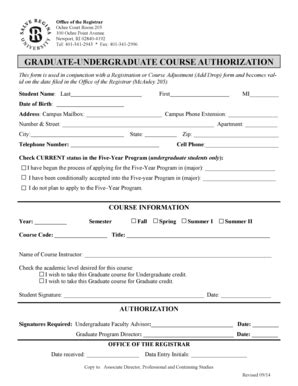 Fillable Online Graduate Undergraduate Course Authorization Fax Email